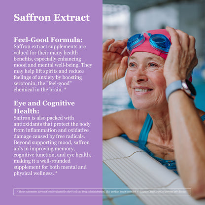 saffron extract, feel-good formula, enhancing mood and metal well-being, support eye and cognitive health.